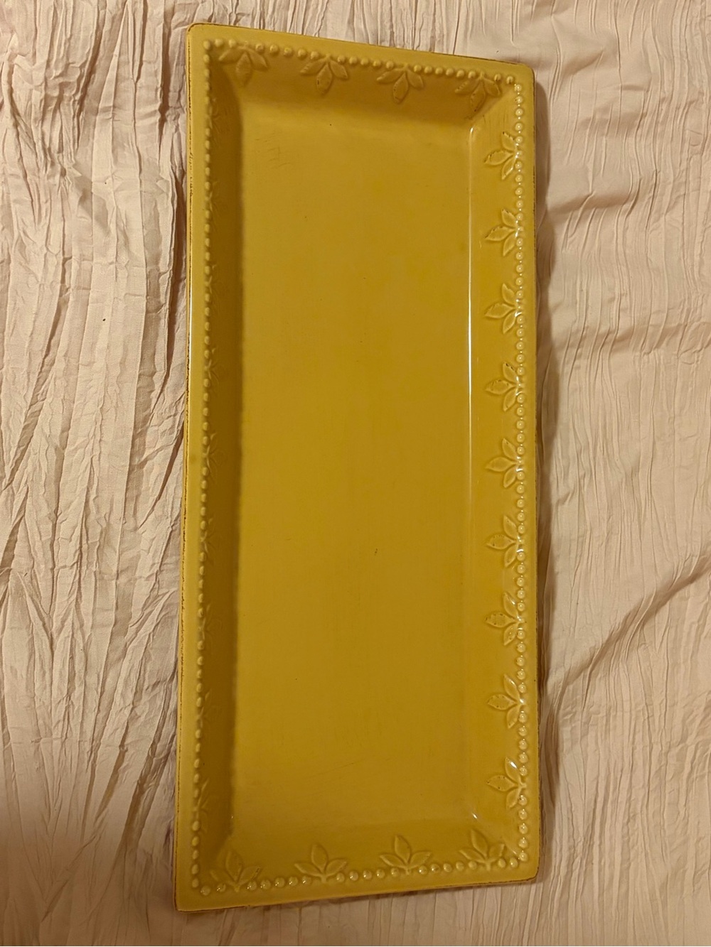 Signature Bright Yellow Ceramic Rectangular Tray with Leaf Edge